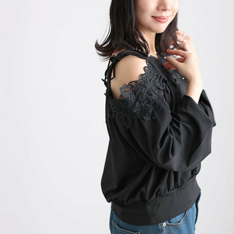 大きいサイズ レディース オフショルレースプルオーバー