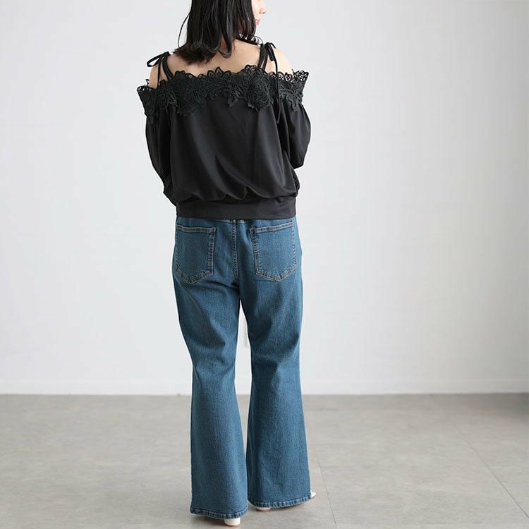 大きいサイズ レディース オフショルレースプルオーバー