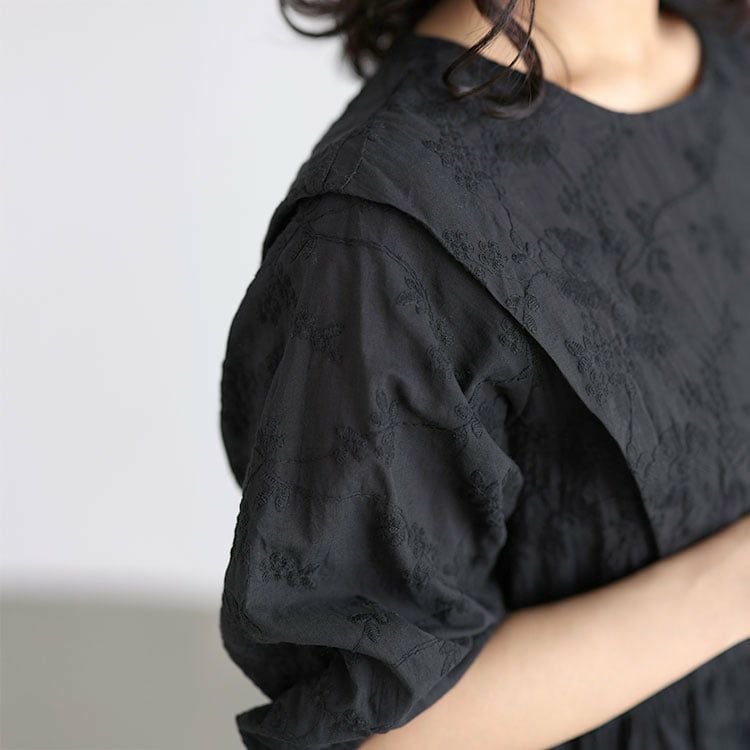 大きいサイズ レディース 花刺繍ショルダータックワンピース