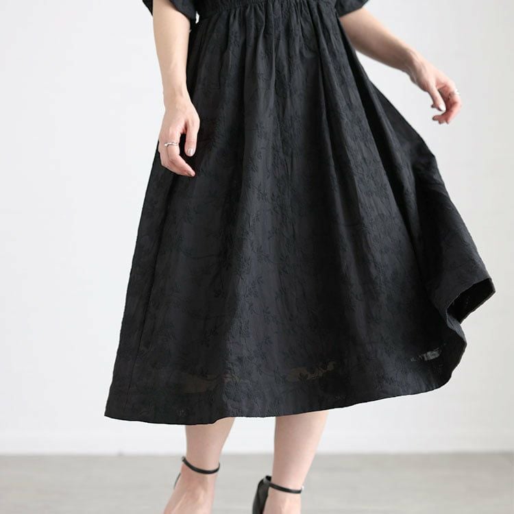 大きいサイズ レディース 花刺繍ショルダータックワンピース