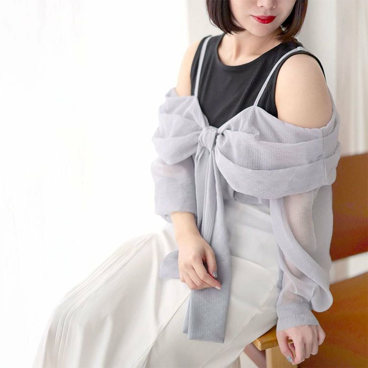 大きいサイズ レディース オフショルブラウス＆リブカットソーセット