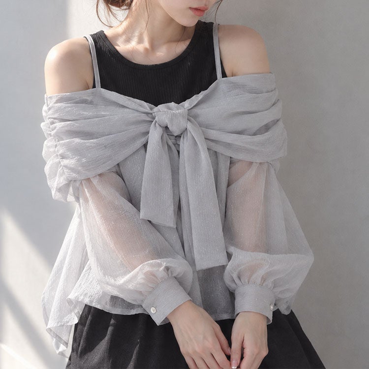 大きいサイズ レディース オフショルブラウス＆リブカットソーセット