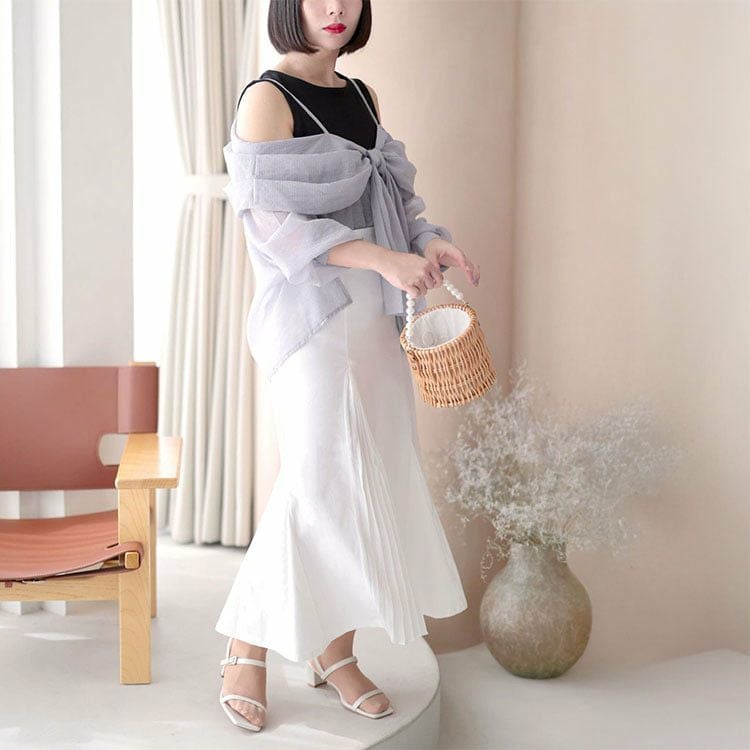 大きいサイズ レディース オフショルブラウス＆リブカットソーセット