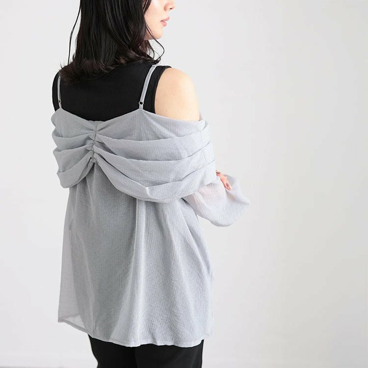 大きいサイズ レディース オフショルブラウス＆リブカットソーセット