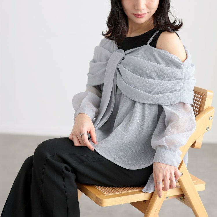 大きいサイズ レディース オフショルブラウス＆リブカットソーセット