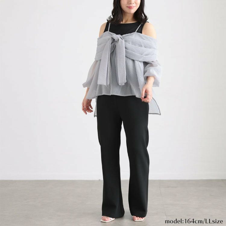 大きいサイズ レディース オフショルブラウス＆リブカットソーセット