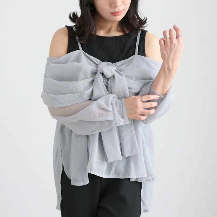 大きいサイズ レディース オフショルブラウス＆リブカットソーセット