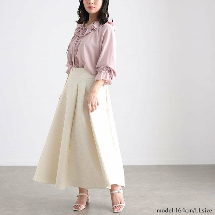 大きいサイズ レディース フリルネックリボンブラウス