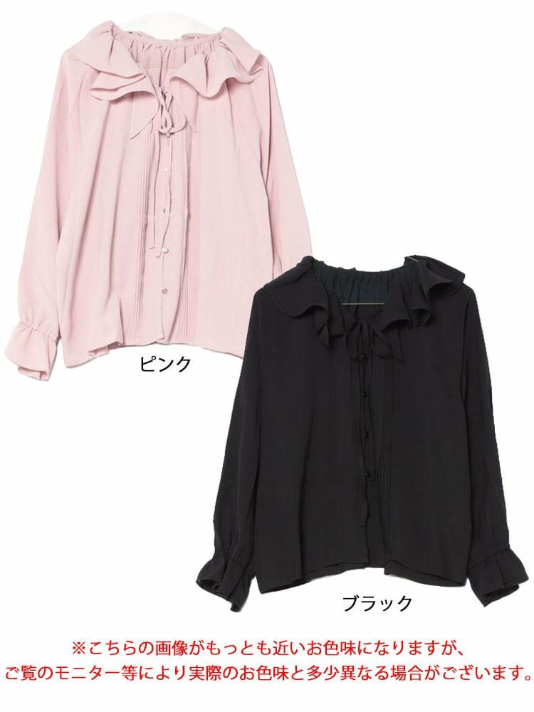 大きいサイズ レディース フリルネックリボンブラウス