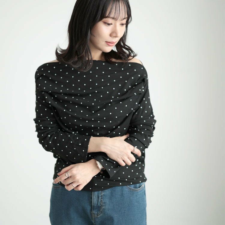 大きいサイズ レディース ドットオフショルプルオーバー