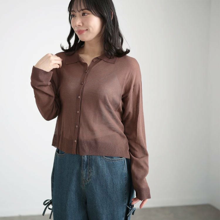 大きいサイズ レディース リネンライクシアーポロカーディガン