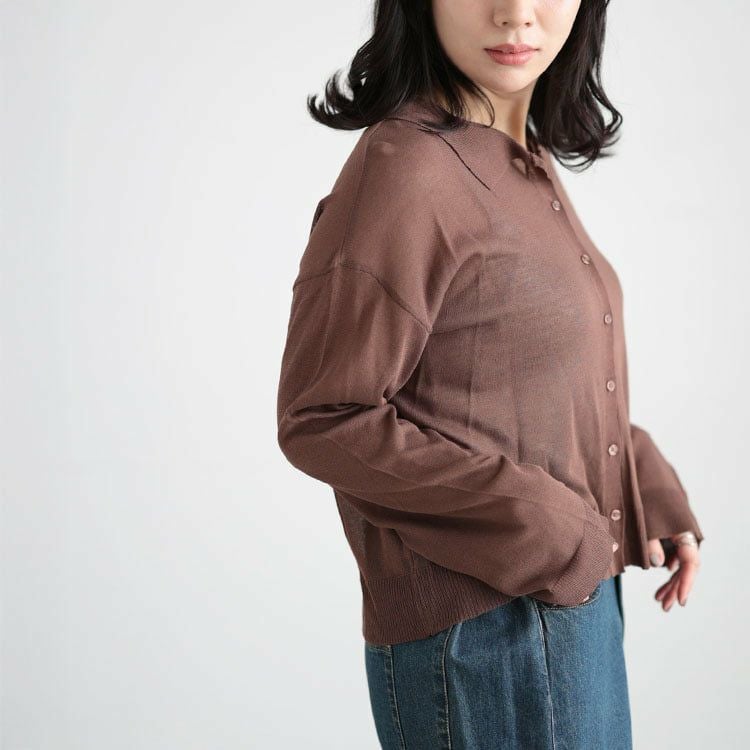 大きいサイズ レディース リネンライクシアーポロカーディガン