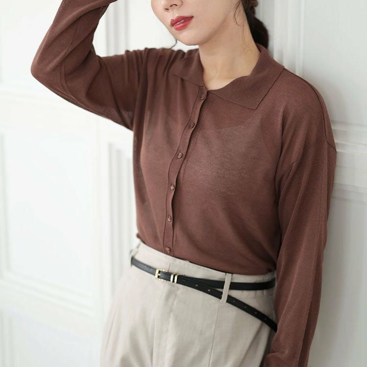 大きいサイズ レディース リネンライクシアーポロカーディガン