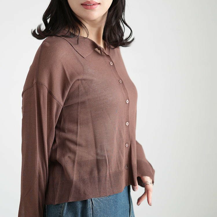 大きいサイズ レディース リネンライクシアーポロカーディガン