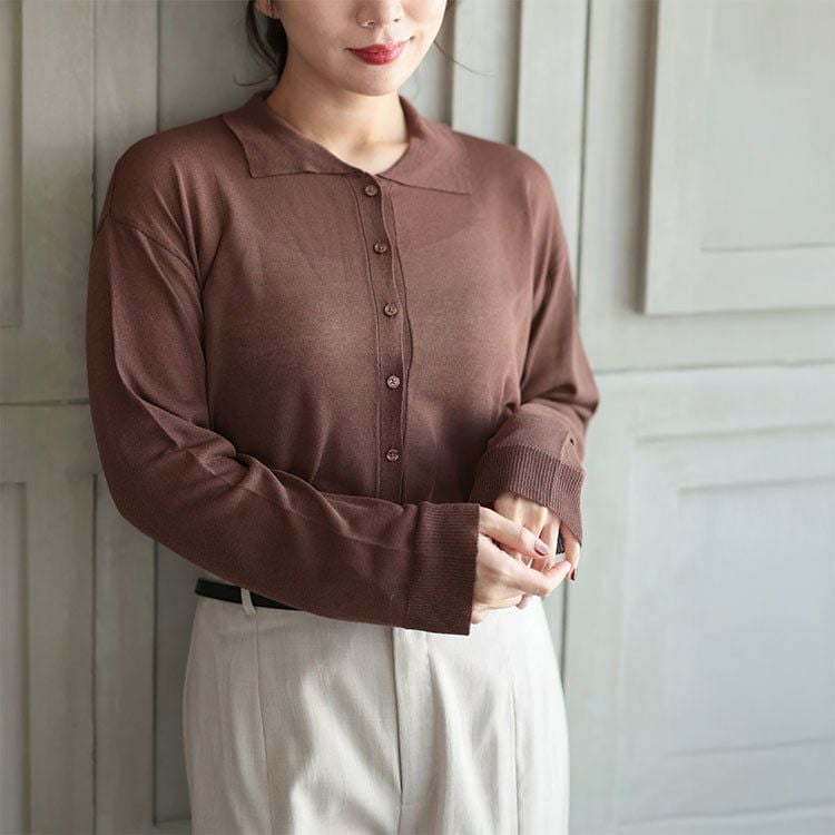 大きいサイズ レディース リネンライクシアーポロカーディガン