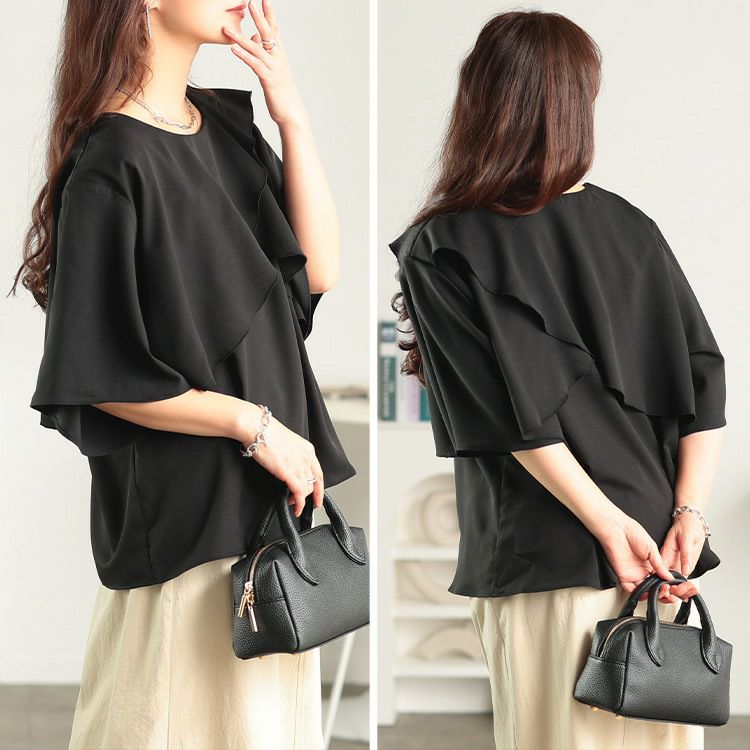 大きいサイズ レディース ケープレイヤードブラウス