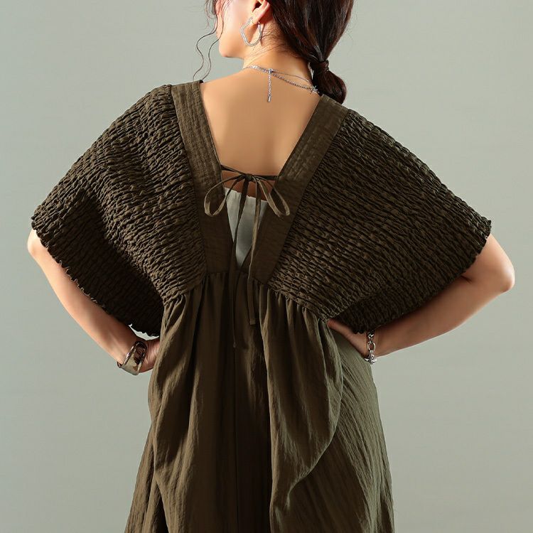 大きいサイズ レディース 接触冷感シャーリングバタフライ袖ワンピース