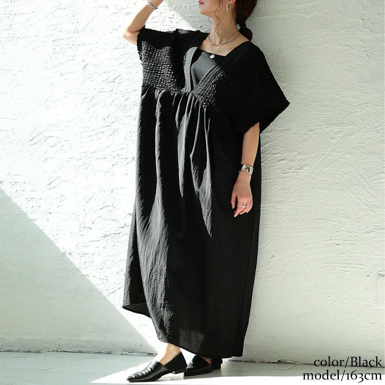 大きいサイズ レディース 接触冷感シャーリングバタフライ袖ワンピース