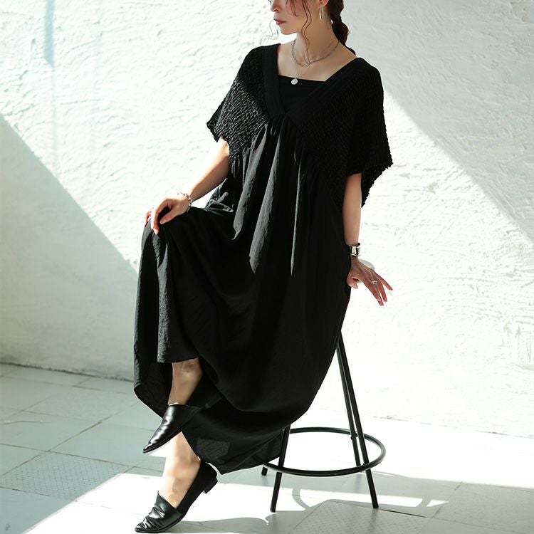 大きいサイズ レディース 接触冷感シャーリングバタフライ袖ワンピース