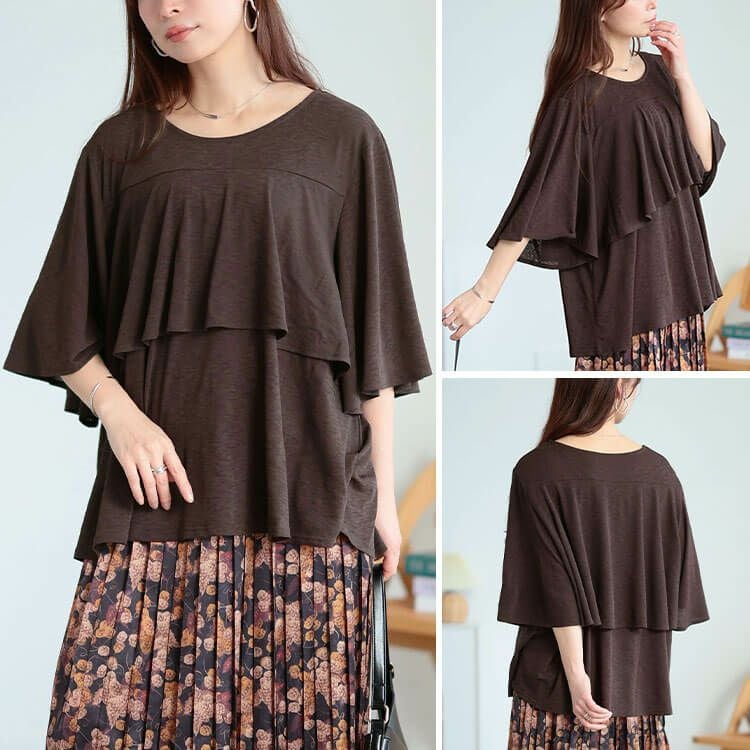 大きいサイズ レディース フレアレイヤードバタフライ袖プルオーバー