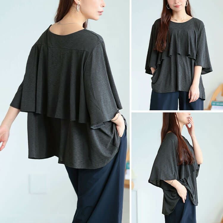 大きいサイズ レディース フレアレイヤードバタフライ袖プルオーバー