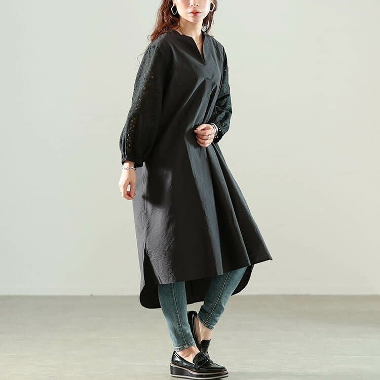 大きいサイズ レディース 接触冷感レース袖切り替えタックチュニック