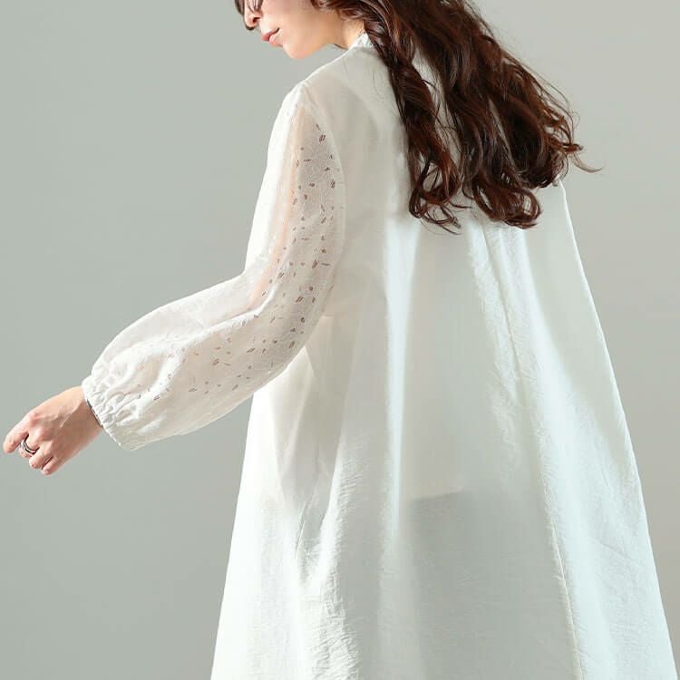 大きいサイズ レディース 接触冷感レース袖切り替えタックチュニック