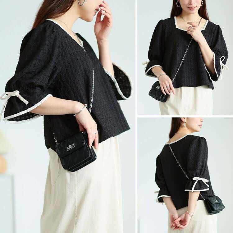 大きいサイズ レディース 配色パイピングクロップドプルオーバー