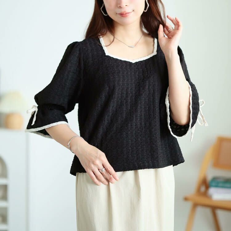 大きいサイズ レディース 配色パイピングクロップドプルオーバー