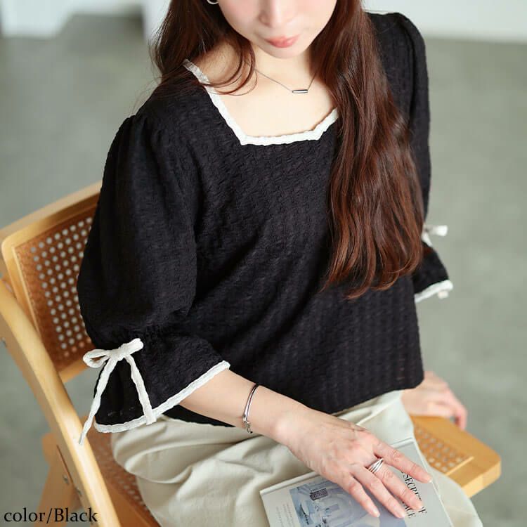 大きいサイズ レディース 配色パイピングクロップドプルオーバー ブラック