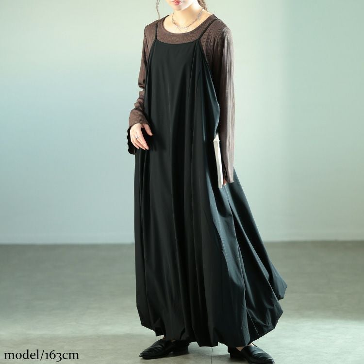 大きいサイズ レディース バルーンキャミソールワンピース ブラック