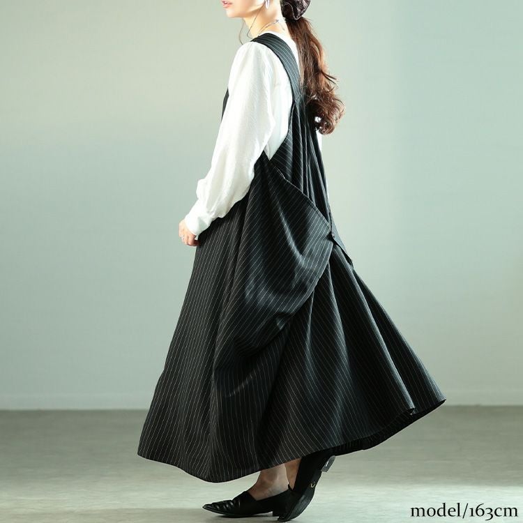 大きいサイズ レディース 2wayストライプ柄変形ジャンパースカート