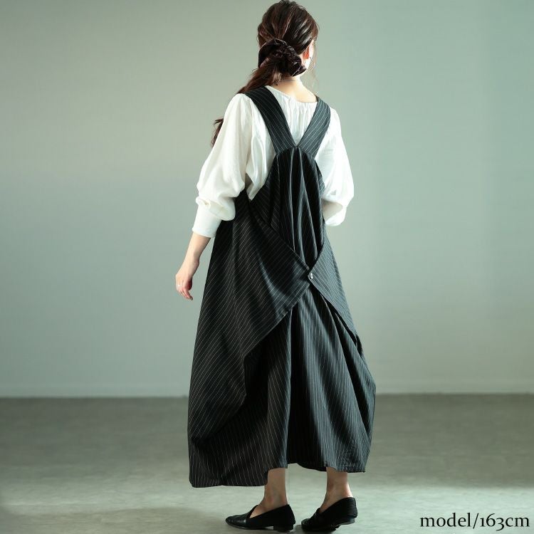 大きいサイズ レディース 2wayストライプ柄変形ジャンパースカート nw