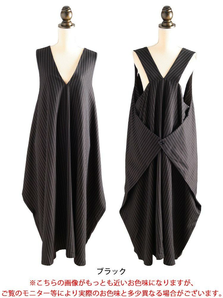 大きいサイズ レディース 2wayストライプ柄変形ジャンパースカート