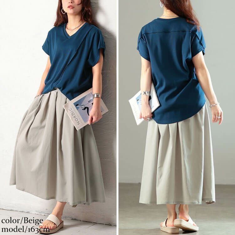 大きいサイズ レディース ドッキングタックワンピース ベージュ