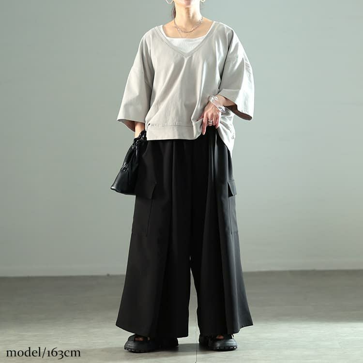 大きいサイズ レディース タックフレアワイドカーゴパンツ nw-26006
