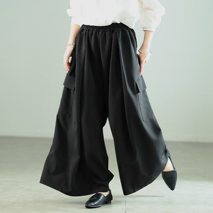 大きいサイズ レディース タックフレアワイドカーゴパンツ