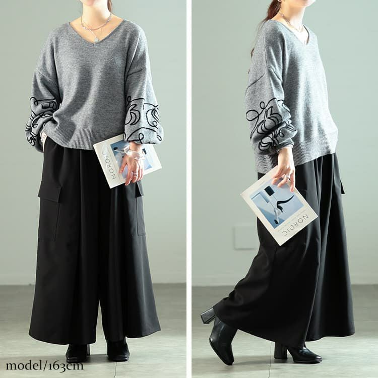 大きいサイズ レディース タックフレアワイドカーゴパンツ