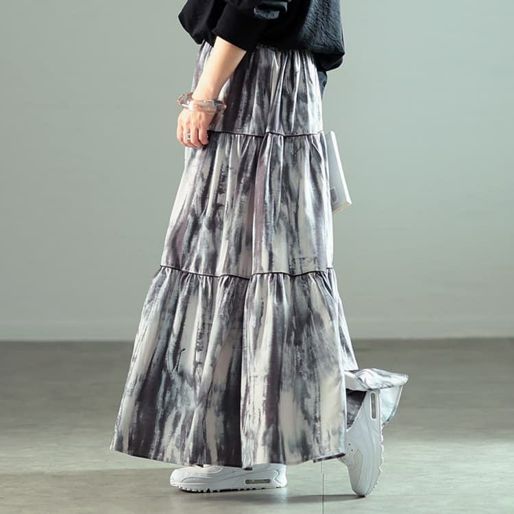 大きいサイズ レディース ニュアンス柄ティアードスカート