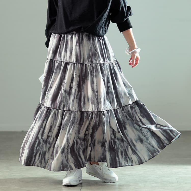 大きいサイズ レディース ニュアンス柄ティアードスカート