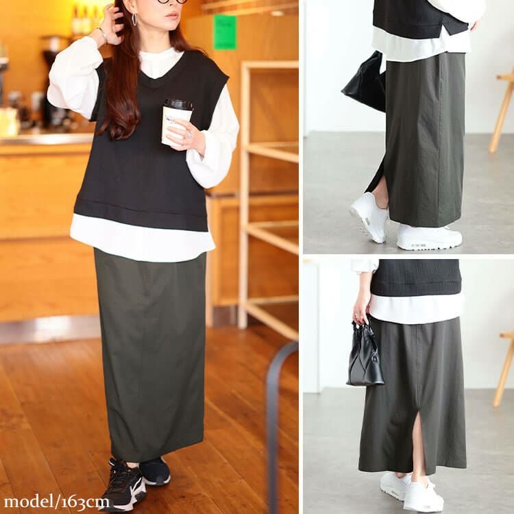 大きいサイズ レディース 接触冷感ストレッチナロースカート