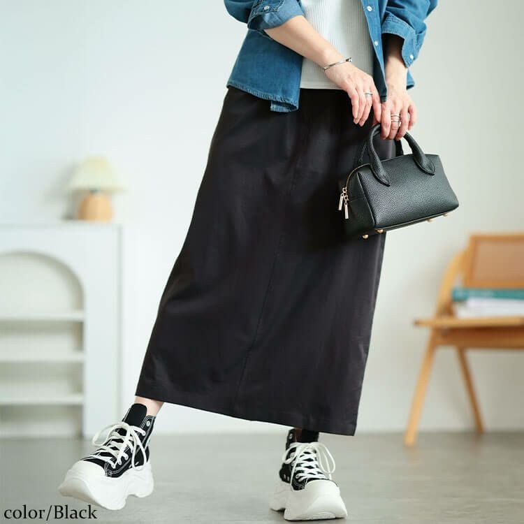 大きいサイズ レディース 接触冷感ストレッチナロースカート ブラック