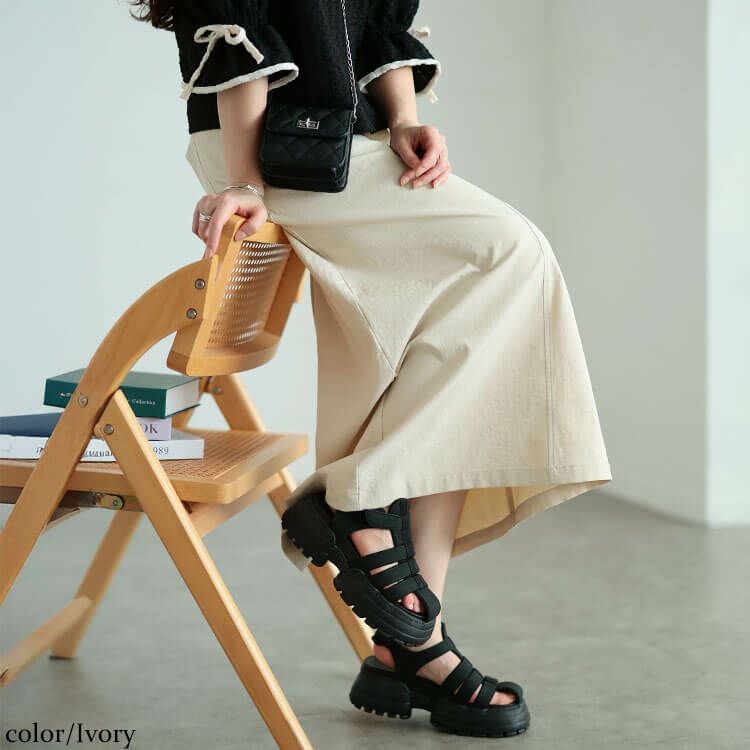 大きいサイズ レディース 接触冷感ストレッチナロースカート アイボリー