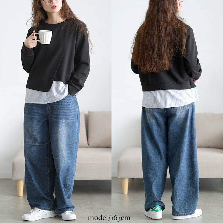 大きいサイズ レディース 重ね着風アシメデザイントップス