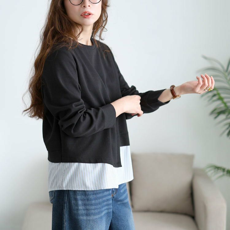 大きいサイズ レディース 重ね着風アシメデザイントップス