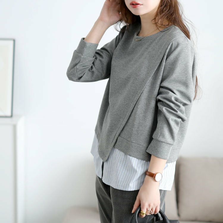 大きいサイズ レディース 重ね着風アシメデザイントップス