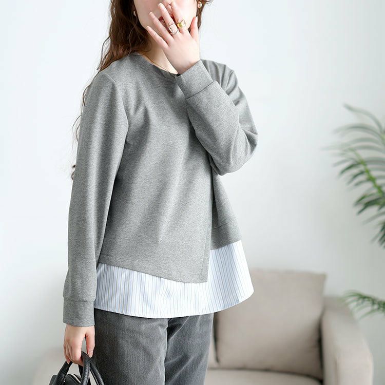 大きいサイズ レディース 重ね着風アシメデザイントップス