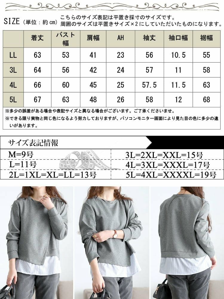 大きいサイズ レディース 重ね着風アシメデザイントップス