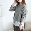 大きいサイズ レディース 重ね着風アシメデザイントップス グレー
