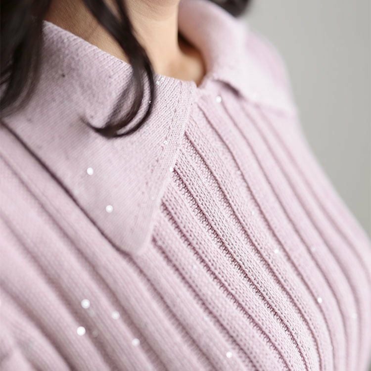 大きいサイズ レディース スパンコール衿付きニット
